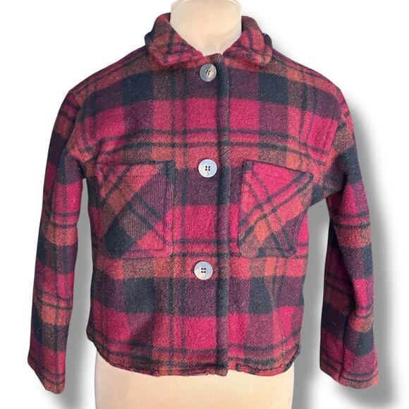 Vintage 90s Woolrich Cropped Red Plaid Jacket Made In USA Rugged Outdoorwear - Picture 2 of 13